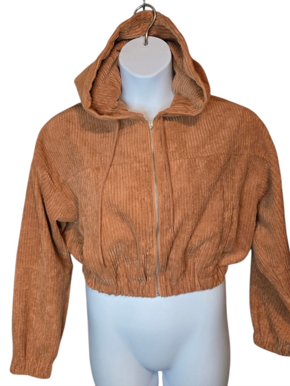 Cropped Ribbed Zip Hooded Jacket - Picture 2 of 8